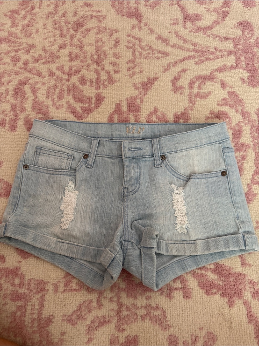 VIP Light Blue Distressed Cuffed Denim Shorts